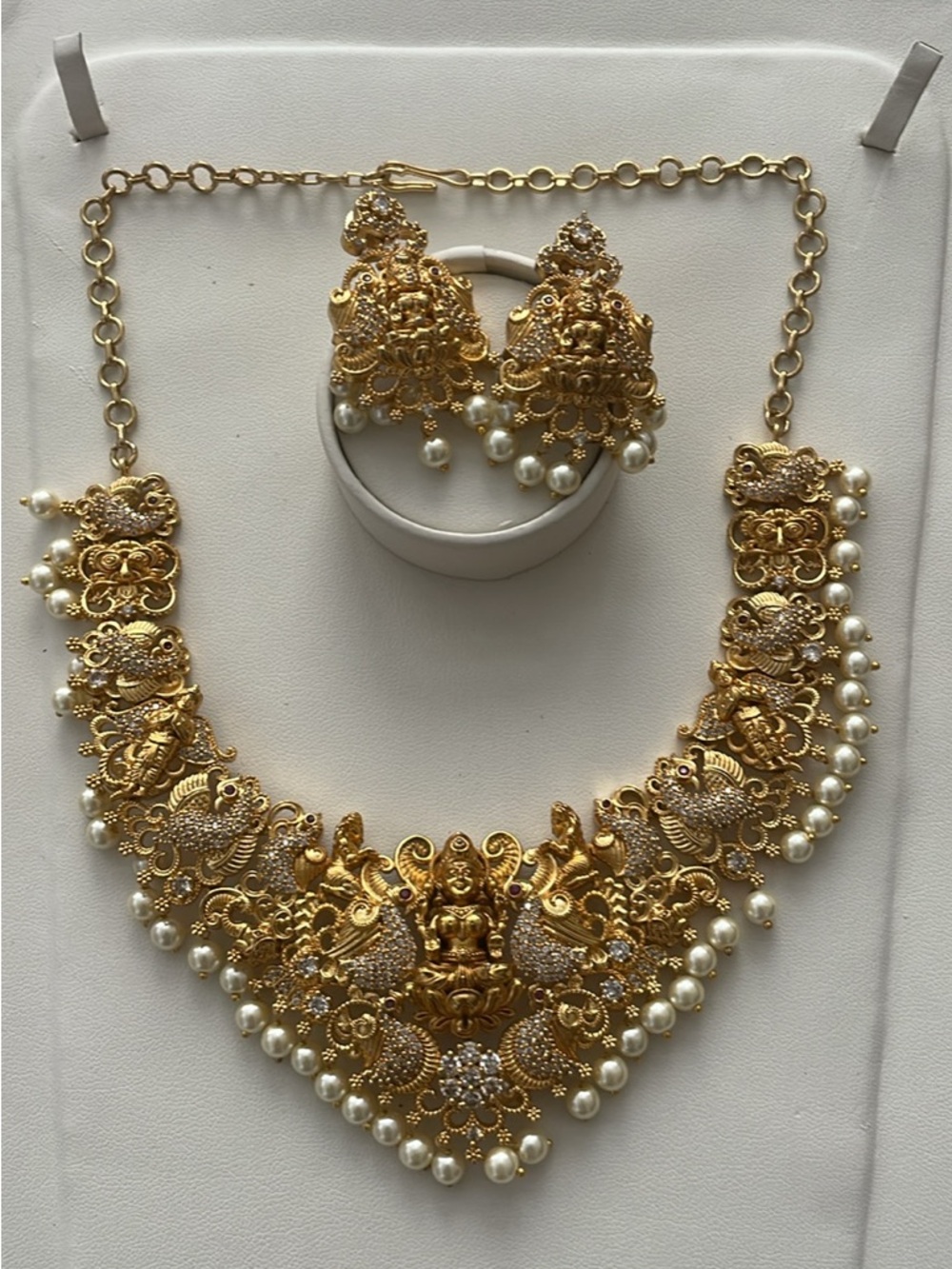 Gold-Tone Temple Necklace Set with Pearl Drops - Women Jewelry